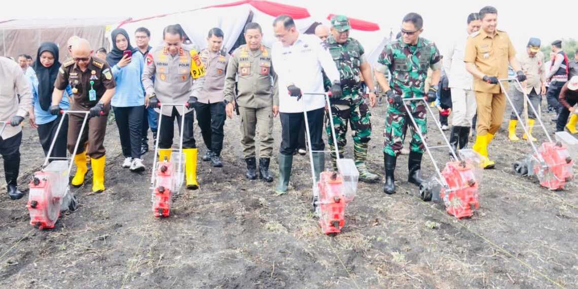 Dipusatkan di Kabupaten Ogan Ilir, Kapolda Sumsel Bersama Pangdam II Sriwijaya Tanam Jagung di Program 1 Juta Hektar