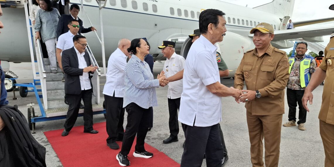 Bupati Taput Sambut Kedatangan Ketua Dewan Ekonomi Nasional Luhut Binsar Pandjaitan di Bandara Silangit