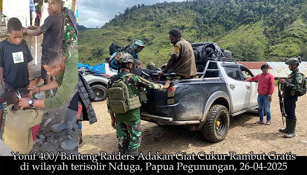 Perkuat Kebersamaan dengan Rakyat, Yonif 400/Banteng Raiders Adakan Giat Cukur Rambut Gratis