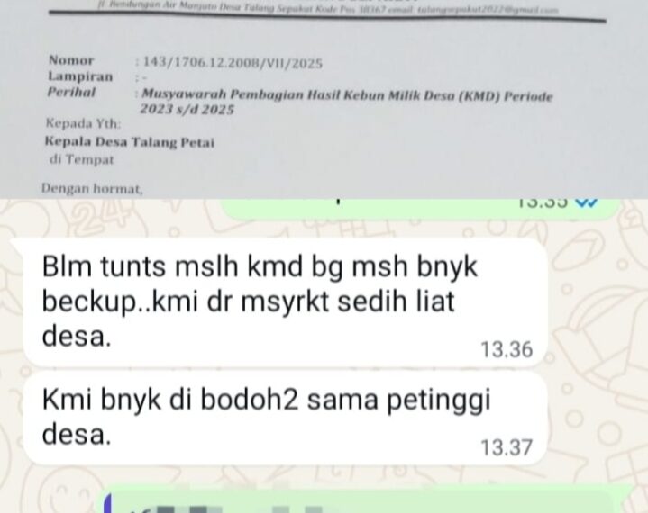 Kontroversi Perkara Kebun Masyarakat Desa (KMD) Tiga Talang Masih Belum Selesai