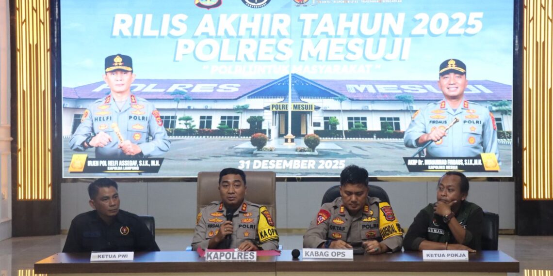 Polres Mesuji Relis Akhir Tahun 2025: Ungkap Kasus Narkoba Naik 29%, Laka Lantas 59%, Tindak Pidana Naik 25,5%